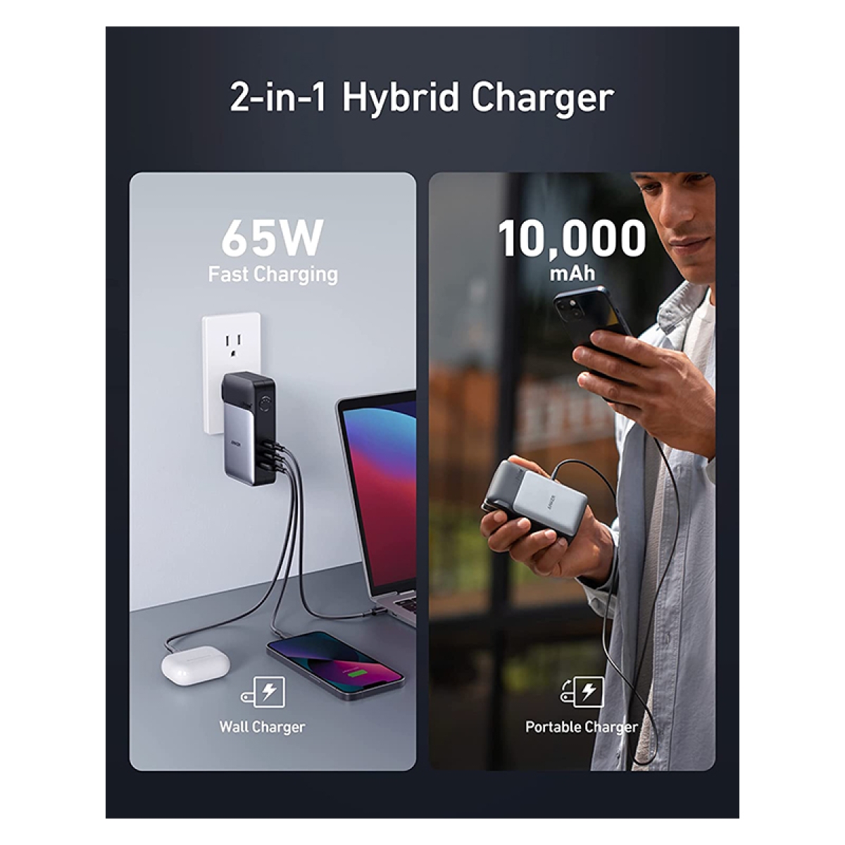 شارژر دیواری و پاوربانک 10000 میلی آمپر انکر  Anker 733 Power Bank GaNPrime PowerCore 65W مدل A1651