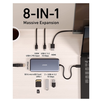 هاب انکر Anker PowerExpand 8 in 1 USB-C PD 10Gbps Data Hub  مدل A8383